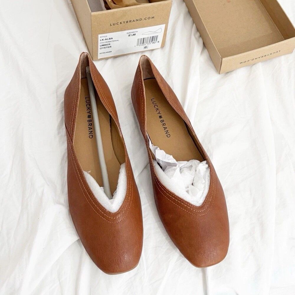 Lucky Brand Alba Womens Umber Ballet Square Toe Flat Size 8 1/2 8 LK-ALBA NIB - Picture 2 of 10